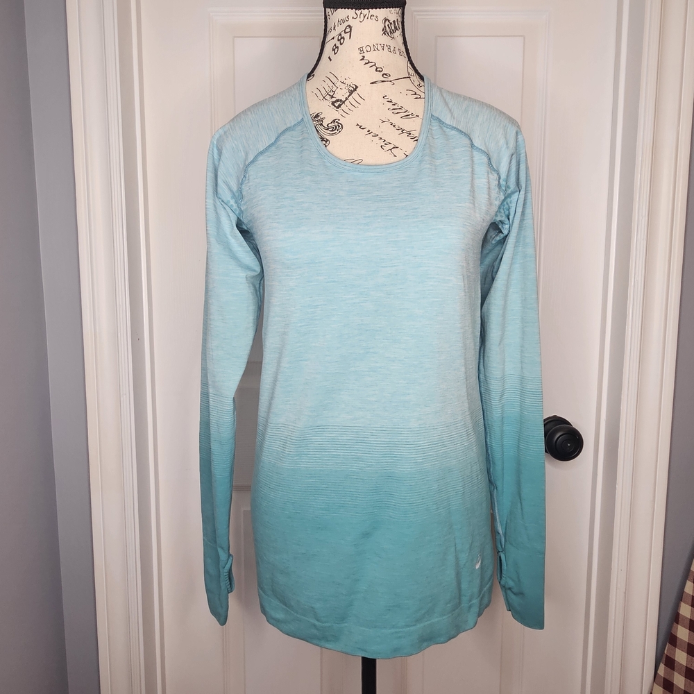 Asics Women's Teal Ombre Seamless Running Long Sleeve Top Size M Thumbholes